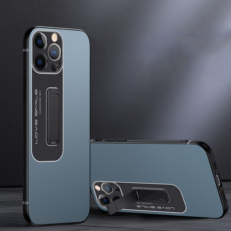 

For iPhone 14 Pro Frosted Holder Phone Case(Sea Blue Grey)