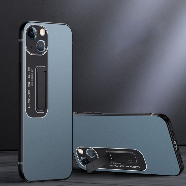 

For iPhone 14 Frosted Holder Phone Case(Sea Blue Grey)