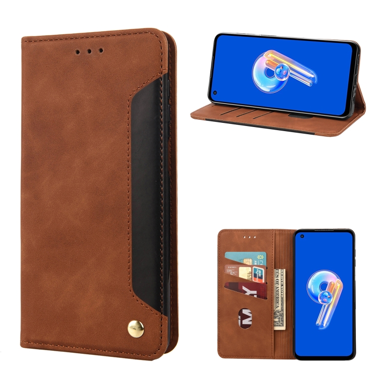 

For Asus Zenfone 9 Skin Feel Splicing Leather Phone Case(Brown)