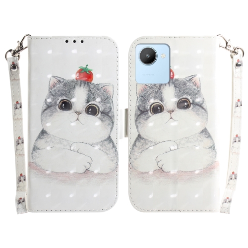 

For Realme C30 3D Colored Horizontal Flip Leather Phone Case(Cute Cat)