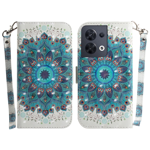 

For OPPO Reno8 3D Colored Horizontal Flip Leather Phone Case(Peacock Wreath)