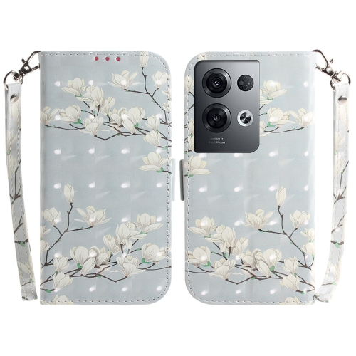 

For OPPO Reno 8Pro 3D Colored Horizontal Flip Leather Phone Case(Magnolia)