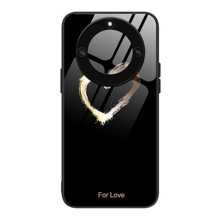 

For Honor X40 Colorful Painted Glass Phone Case(Black Love)