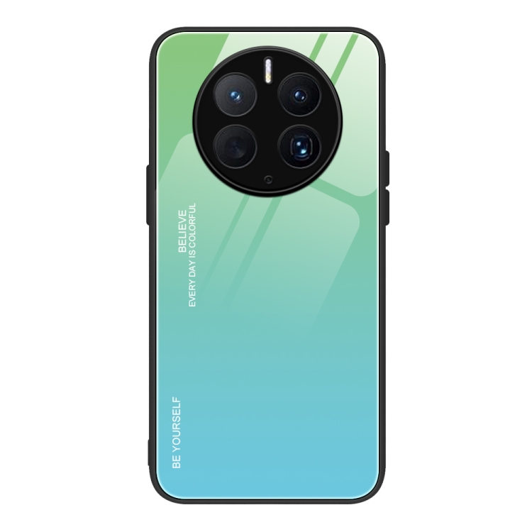 

For Huawei Mate 50 Pro Gradient Color Glass Phone Case(Green Cyan)
