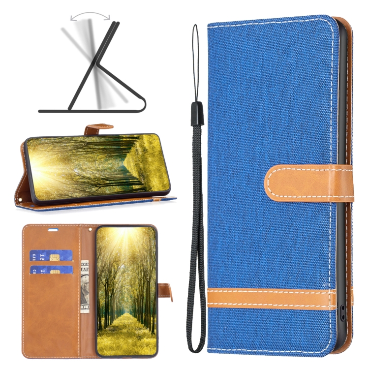 

For Samsung Galaxy A04 4G Color Block Denim Texture Leather Phone Case(Royal Blue)