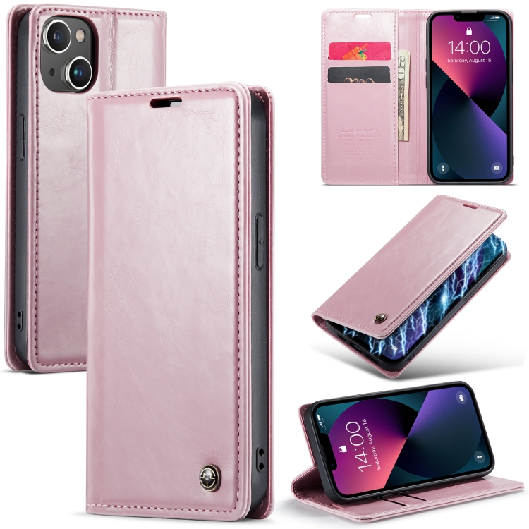 

For iPhone 13 CaseMe 003 Crazy Horse Texture Leather Phone Case(Rose Gold)