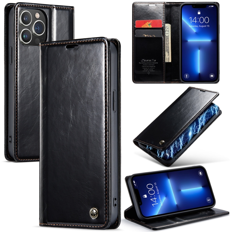 

For iPhone 13 Pro Max CaseMe 003 Crazy Horse Texture Leather Phone Case(Black)