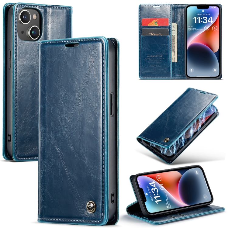 

For iPhone 14 CaseMe 003 Crazy Horse Texture Leather Phone Case(Green)