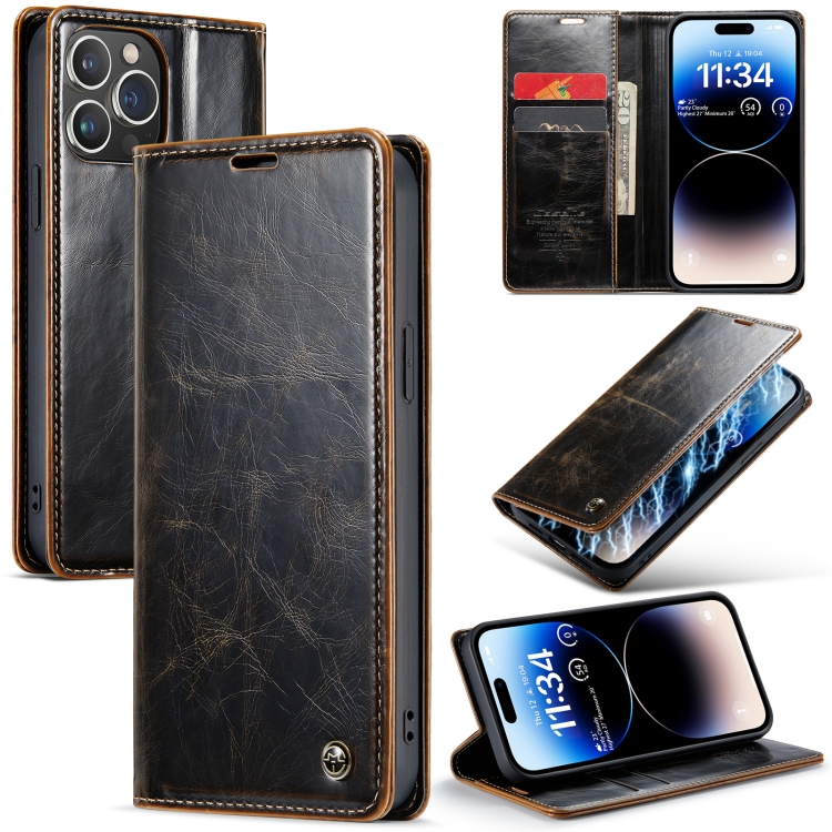 

For iPhone 14 Pro Max CaseMe 003 Crazy Horse Texture Leather Phone Case(Coffee)