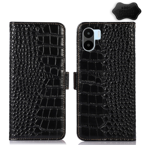 

For Xiaomi Redmi A1 Crocodile Top Layer Cowhide Leather Phone Case(Black)