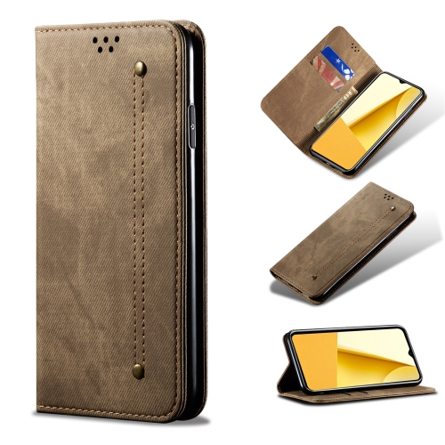 

For vivo Y35 4G Global/Y22/Y22s Denim Texture Leather Phone Case(Khaki)