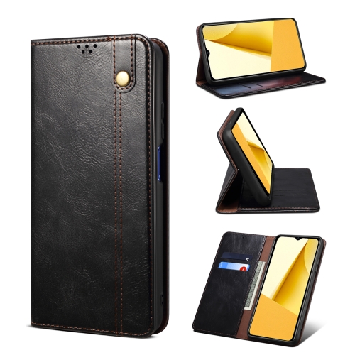 

For vivo Y35 4G Global/Y22/Y22s Oil Wax Crazy Horse Texture Leather Phone Case(Black)