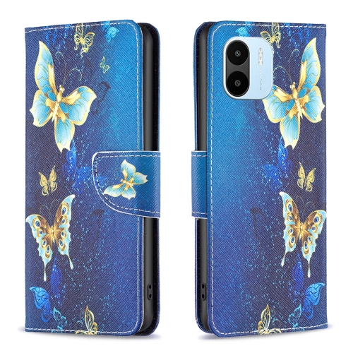 

For Xiaomi Redmi A1 Colored Drawing Pattern Flip Leather Phone Case(Gold Butterfly)