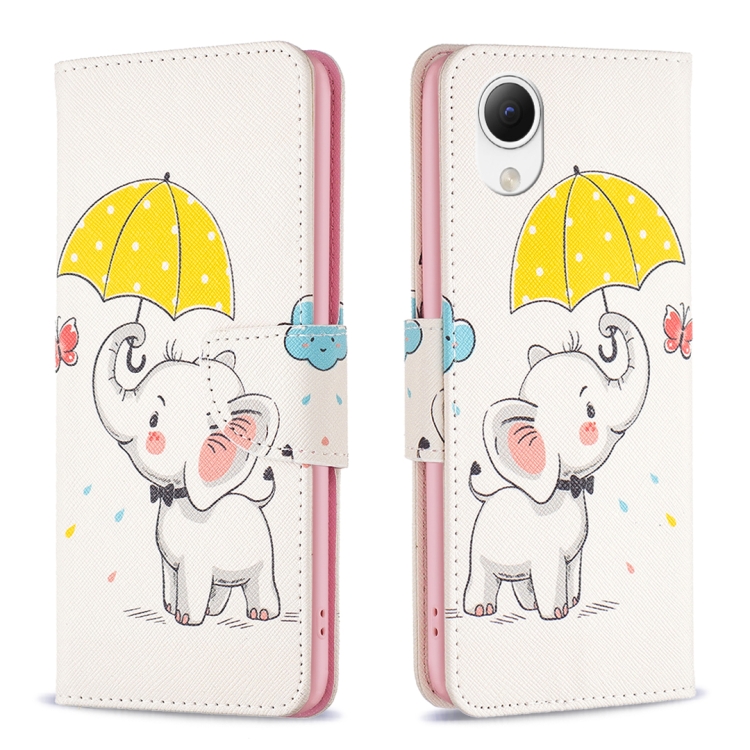 

For Samsung Galaxy A23e 5G Colored Drawing Pattern Flip Leather Phone Case(Umbrella Elephant)
