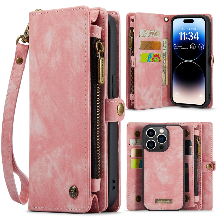 

For iPhone 14 Pro CaseMe 008 Detachable Multifunctional Leather Phone Case(Pink)