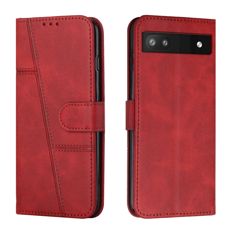 

For Google Pixel 6a Stitching Calf Texture Buckle Leather Phone Case(Red)