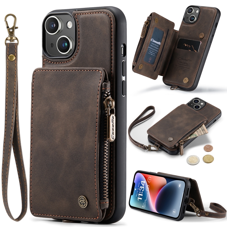 

For iPhone 14 CaseMe C20 Multifunctional Leather Phone Case(Dark Coffee)