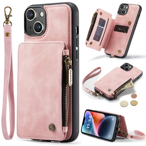 

For iPhone 14 Plus CaseMe C20 Multifunctional Leather Phone Case(Pink)