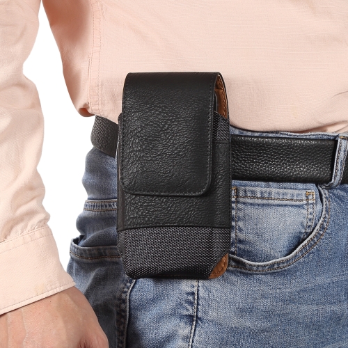 

For 5.2 inch Mobile Phone Cowhide Texture Oxford Cloth Waist Bag(Black)