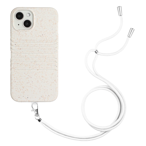 

For iPhone 13 Wheat Straw Material Degradable TPU Phone Case with Lanyard(White)