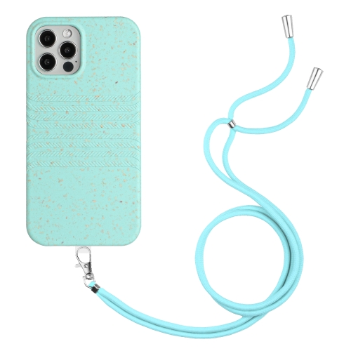 

For iPhone 13 Pro Wheat Straw Material Degradable TPU Phone Case with Lanyard(Light Green)