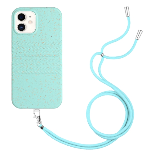 

For iPhone 12 mini Wheat Straw Material Degradable TPU Phone Case with Lanyard(Light Green)