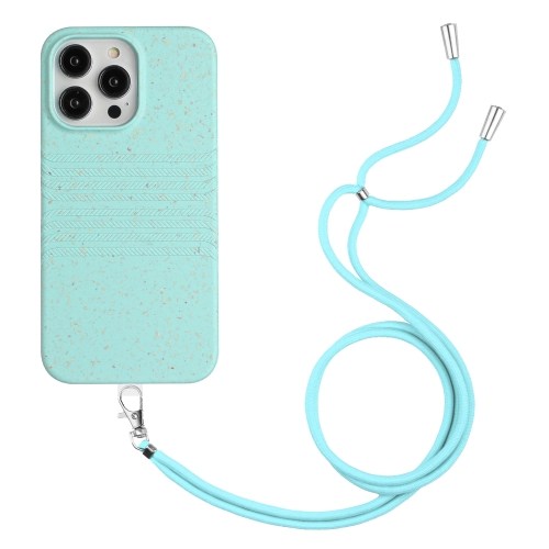

For iPhone 15 Pro Max Wheat Straw Material Degradable TPU Phone Case with Lanyard(Light Green)