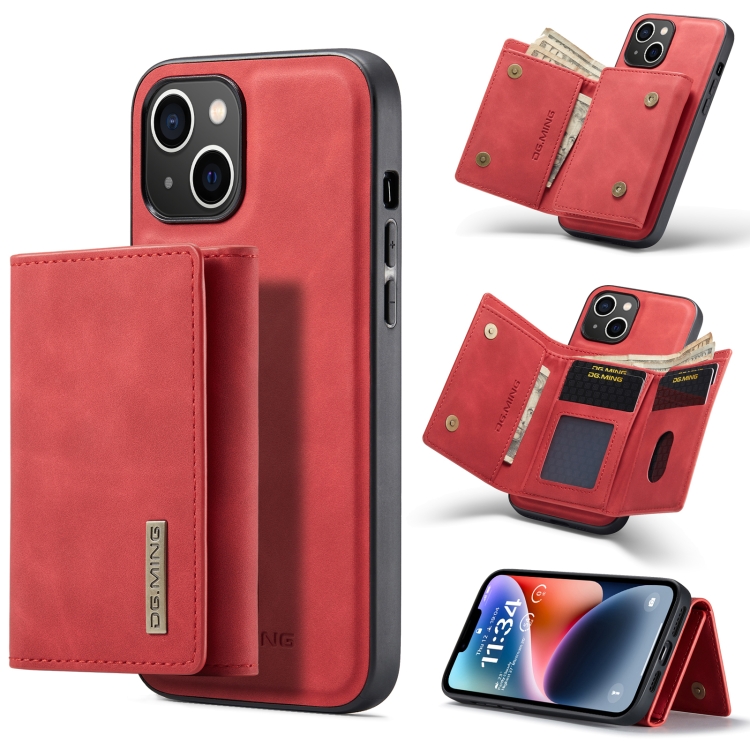 

For iPhone 14 DG.MING M1 Series 3-Fold Multi Card Wallet Leather Case(Red)