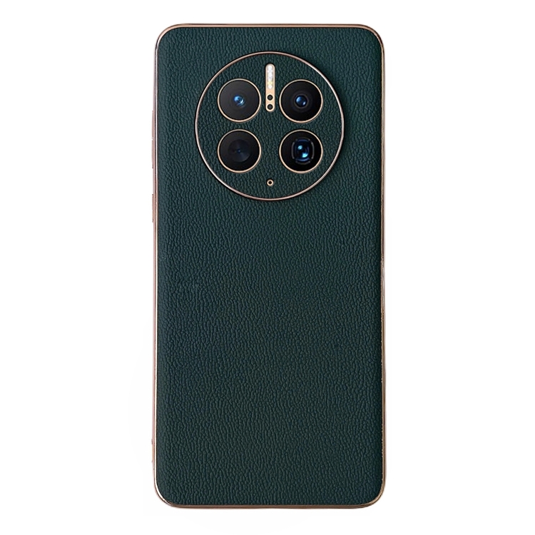 

For Huawei Mate 50 Pro Genuine Leather Luolai Series Electroplating Phone Case(Dark Green)