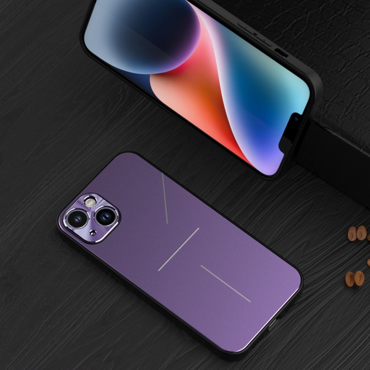 

For iPhone 14 Plus R-JUST RJ52 3-Line Style Metal TPU Shockproof Phone Case(Purple)