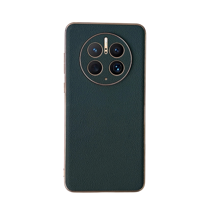 

For Huawei Mate 50 Pro Genuine Leather Xiaoya Series Nano Plating Phone Case(Dark Green)