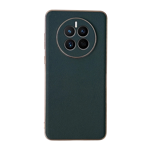 

For Huawei Mate 50 Genuine Leather Xiaoya Series Nano Plating Phone Case(Dark Green)