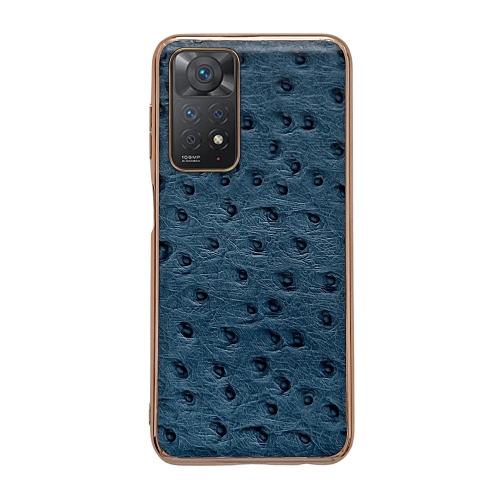 

For Xiaomi Redmi Note 11 Pro 4G Global/5G Global/Note 11E Pro Genuine Leather Ostrich Texture Nano Plating Phone Case(Blue)