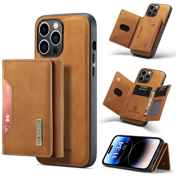 

For iPhone 14 Pro DG.MING M2 Series 3-Fold Card Bag Leather Case(Brown)