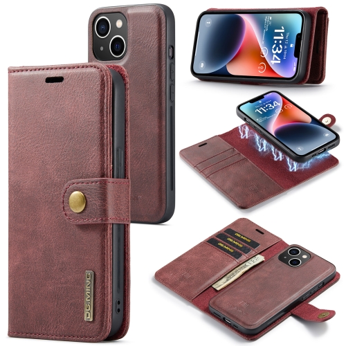 

For iPhone 14 DG.MING Crazy Horse Texture Detachable Magnetic Leather Case(Red)