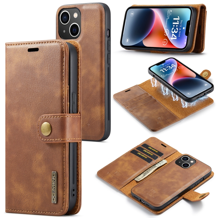 

For iPhone 14 DG.MING Crazy Horse Texture Detachable Magnetic Leather Case(Brown)