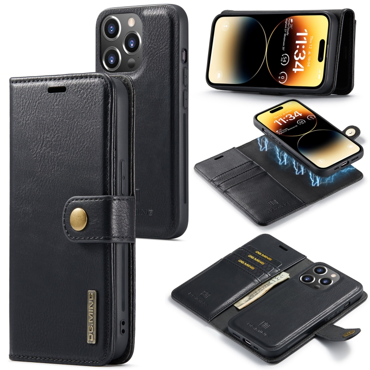 

For iPhone 14 Pro Max DG.MING Crazy Horse Texture Detachable Magnetic Leather Case(Black)