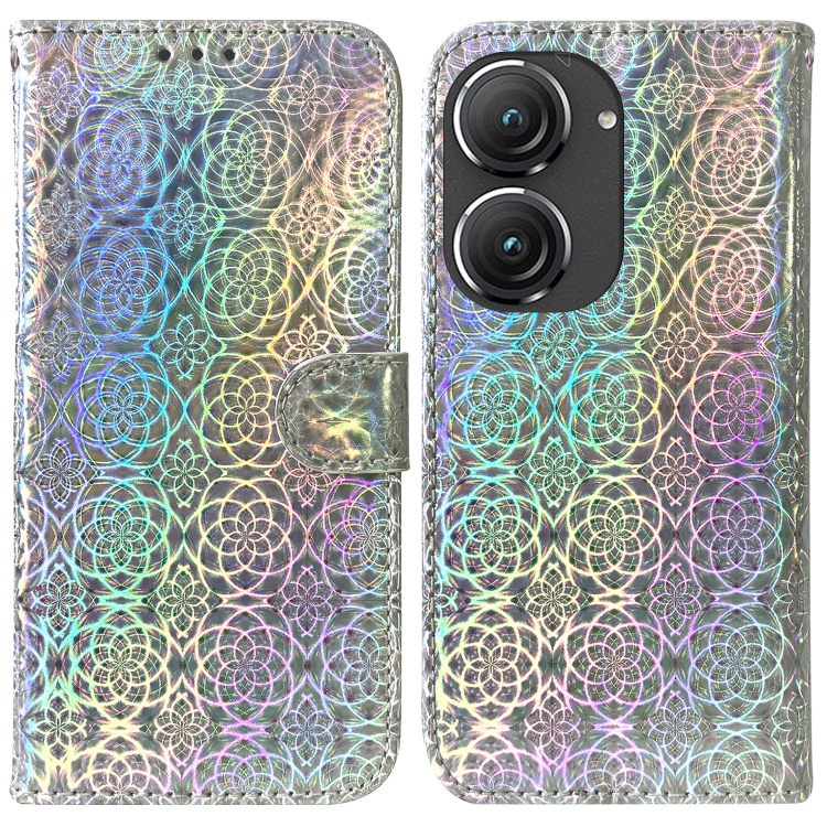

For Asus Zenfone 9 Colorful Magnetic Buckle Leather Phone Case(Silver)
