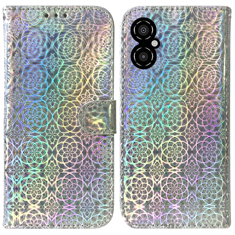 

For Xiaomi Poco M4 5G Colorful Magnetic Buckle Leather Phone Case(Silver)