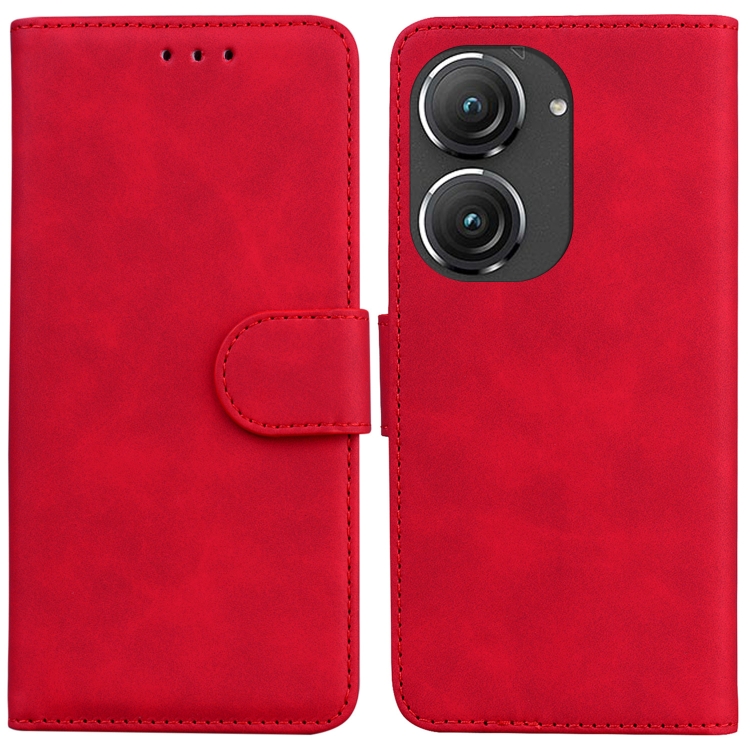 

For Asus Zenfone 9 Skin Feel Pure Color Flip Leather Phone Case(Red)