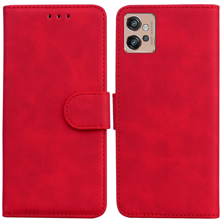 

For Motorola Moto G32 Skin Feel Pure Color Flip Leather Phone Case(Red)