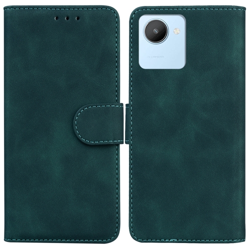 

For Realme C30 Skin Feel Pure Color Flip Leather Phone Case(Green)