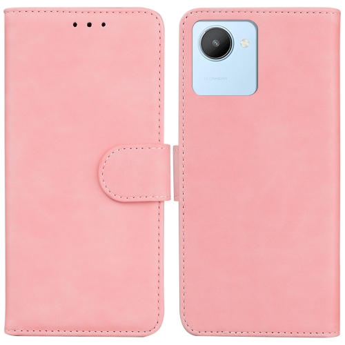 

For Realme C30 Skin Feel Pure Color Flip Leather Phone Case(Pink)