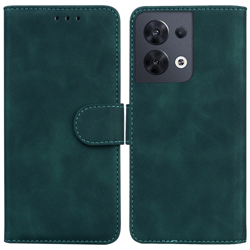 

For OPPO Reno8 Skin Feel Pure Color Flip Leather Phone Case(Green)