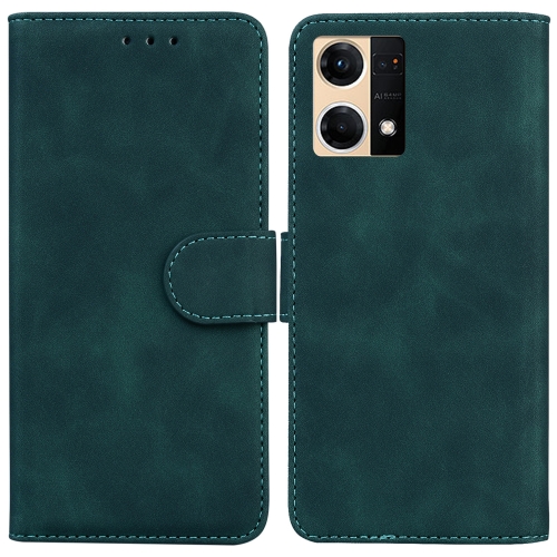 

For OPPO Reno7 4G Skin Feel Pure Color Flip Leather Phone Case(Green)