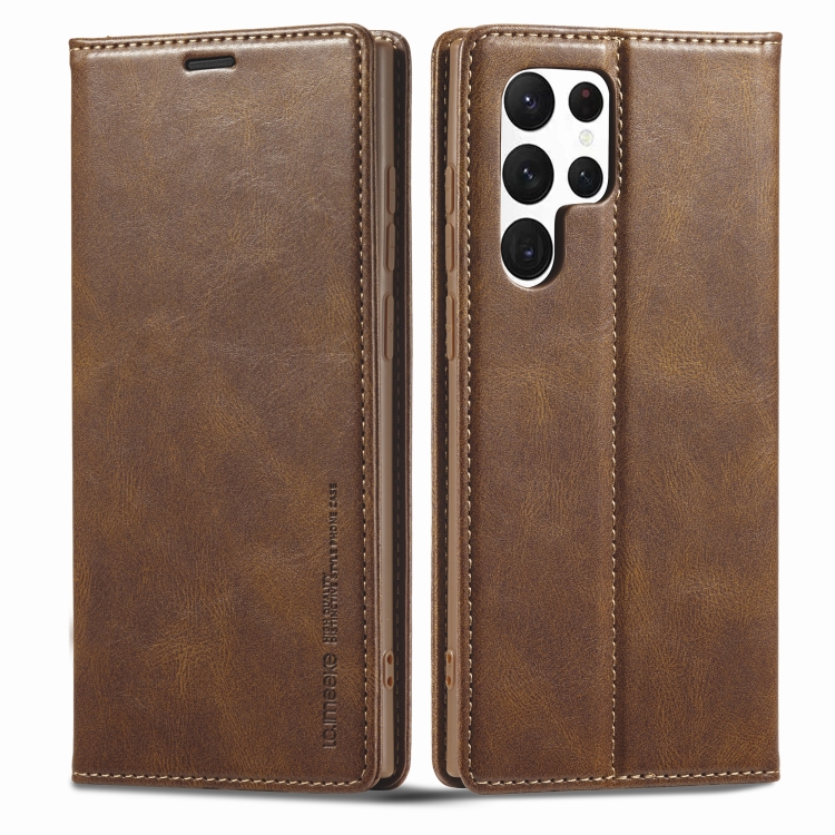 

For Samsung Galaxy S22 Ultra 5G LC.IMEEKE RFID Anti-theft Leather Phone Case(Brown)