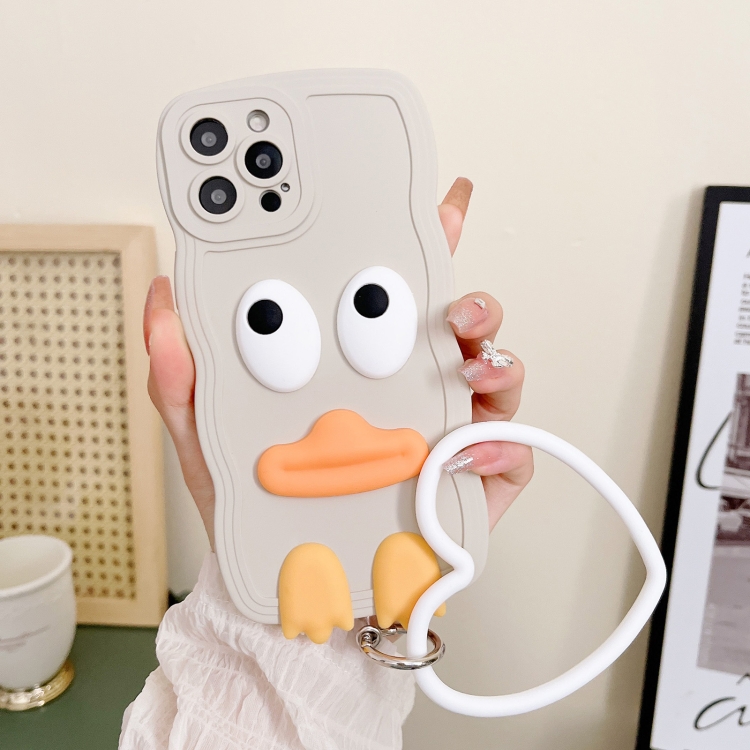 

For iPhone 14 Plus Wave Edge Big Duck Silicone Phone Case with Wristband(White)