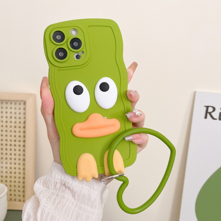 

For iPhone 13 Pro Wave Edge Big Duck Silicone Phone Case with Wristband(Green)