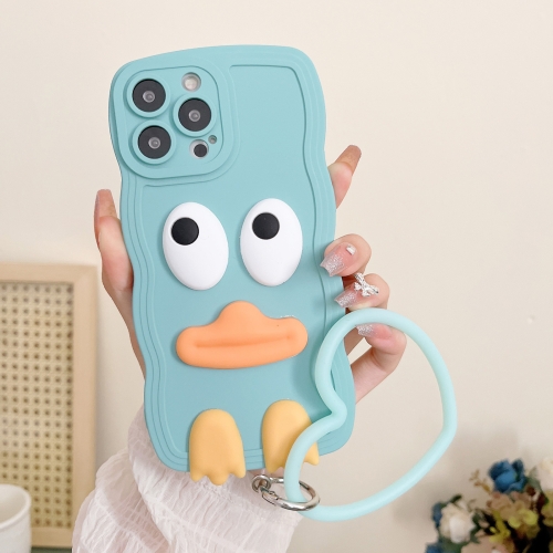 

For iPhone 12 Pro Wave Edge Big Duck Silicone Phone Case with Wristband(Blue)