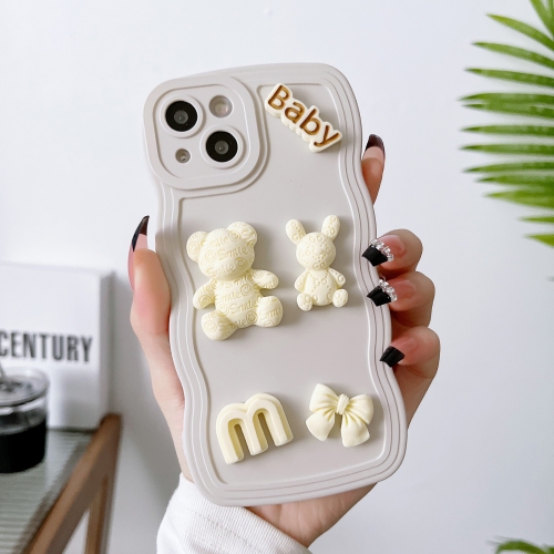

For iPhone 12 Wave Edge 3D M Bear Bunny Silicone Phone Case(White)